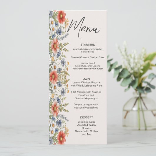 Menu Mariage Fleur sauvage coloré (Debout devant)