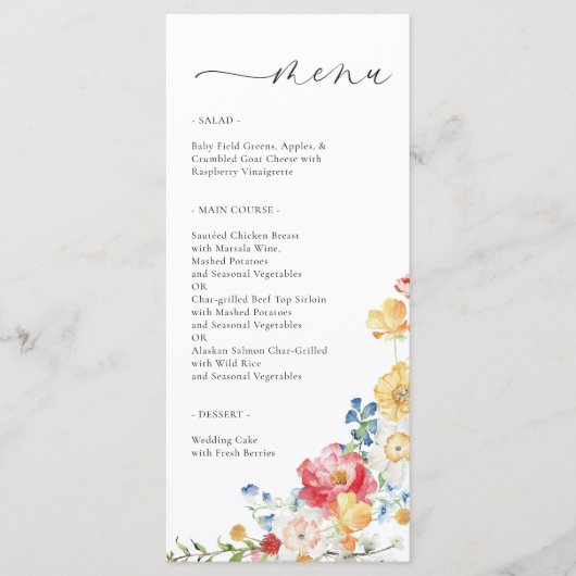 Menu Mariage Fleur sauvage coloré (Devant)