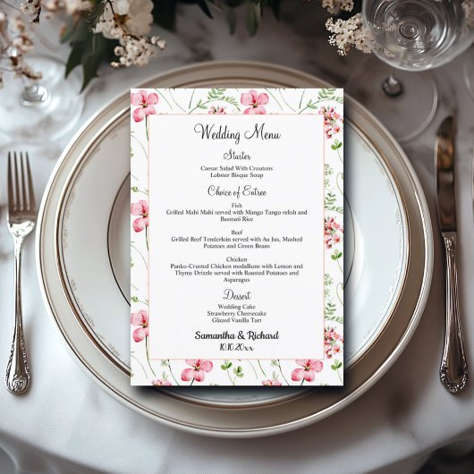 Menu Mariage Fleur sauvage couleur  5x7''