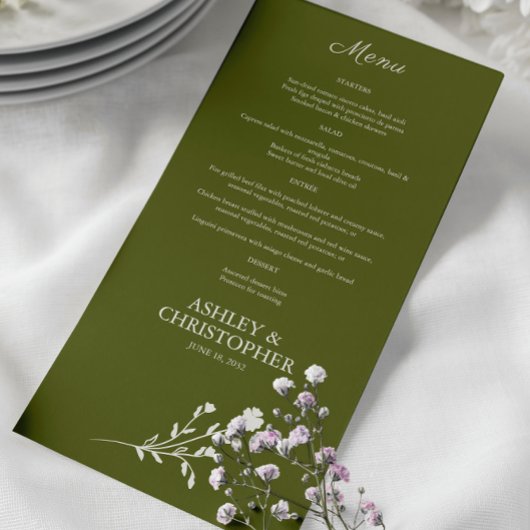 Menu Mariage Fleur sauvage couleur d'eau violet
