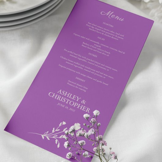Menu Mariage Fleur sauvage couleur d'eau violet