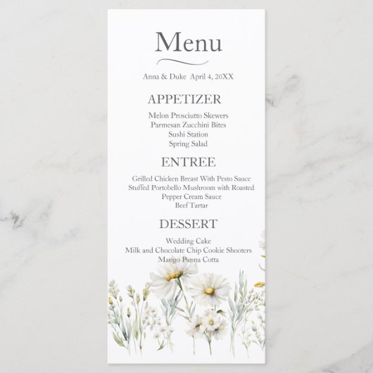 Menu Mariage Fleur sauvage Daisy (Devant)