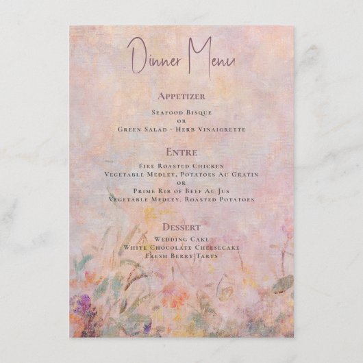 Menu Mariage fleur sauvage d'aquarelle (Dos)