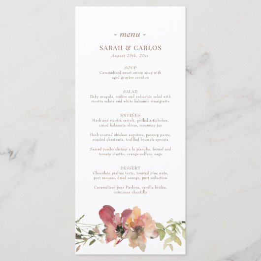 Menu Mariage Fleur sauvage d'aquarelle à fleurs automne (Devant)