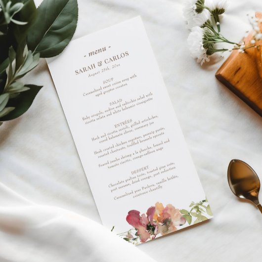 Menu Mariage Fleur sauvage d'aquarelle à fleurs automne