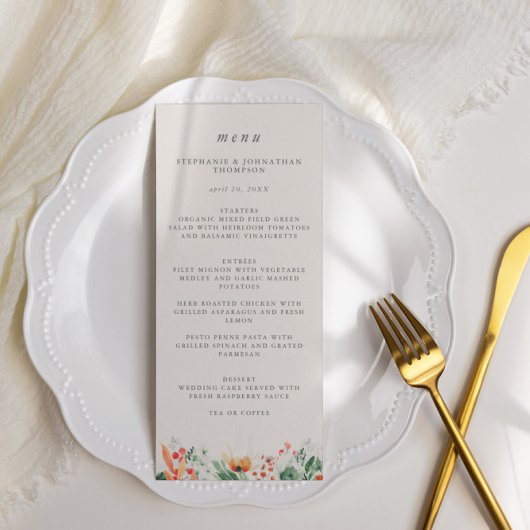 Menu Mariage Fleur sauvage d'aquarelle de printemps
