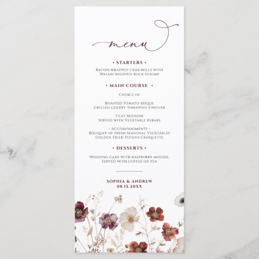 Menu Mariage Fleur sauvage d'automne (Devant)