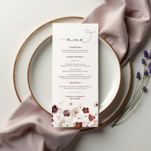 Menu Mariage Fleur sauvage d'automne