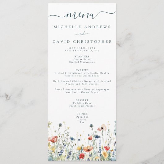 Menu Mariage Fleur sauvage dynamique (Devant)