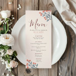 Menu Mariage Fleur sauvage Elegant Boho<br><div class="desc">Ce menu mariage élégant et moderne présente des illustrations fleur sauvage de fantaisie, avec un design boho floral assorti sur le dos qui évoque un charme naturel et extérieur. Il y a de la place pour ajouter votre propre menu, les noms du couple et la date de la cérémonie. La...</div>