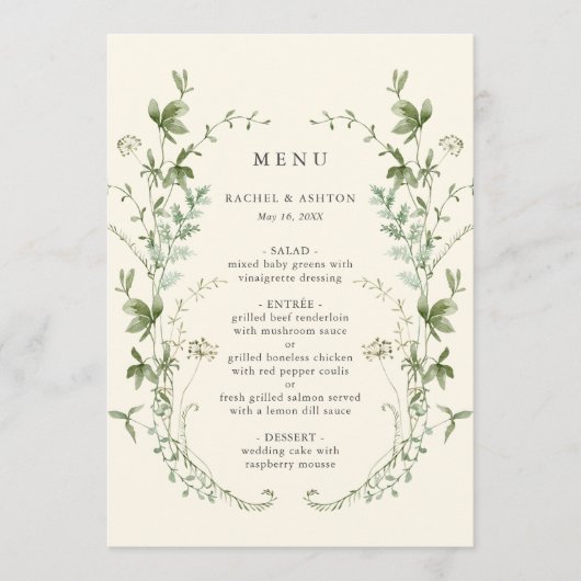 Menu Mariage Fleur sauvage ivoire Elegant (Devant)