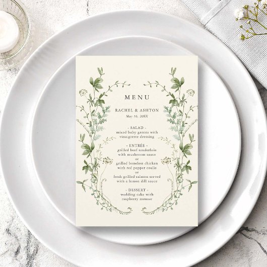 Menu Mariage Fleur sauvage ivoire Elegant