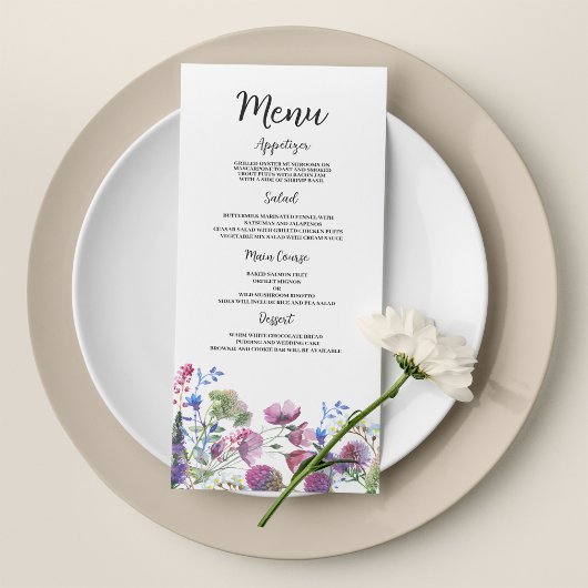 Menu Mariage fleur sauvage lavande rose violet