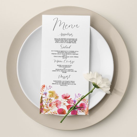 Menu Mariage fleur sauvage lavande rose violet