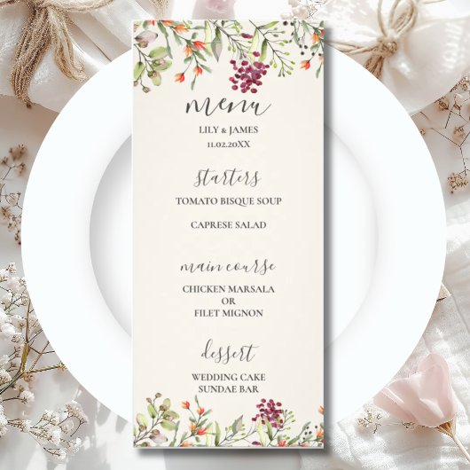 Menu Mariage fleur sauvage Meadow Ecru
