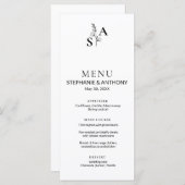 Menu Mariage Fleur sauvage minimaliste BW Monogram (Devant / Derrière)