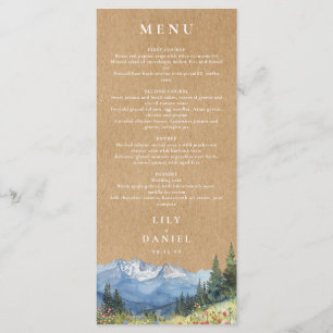 Menu Mariage Fleur Sauvage Montagnard Aquarelle Rustiqu