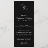Menu Mariage Fleur sauvage noir et blanc Monogramme (Devant)