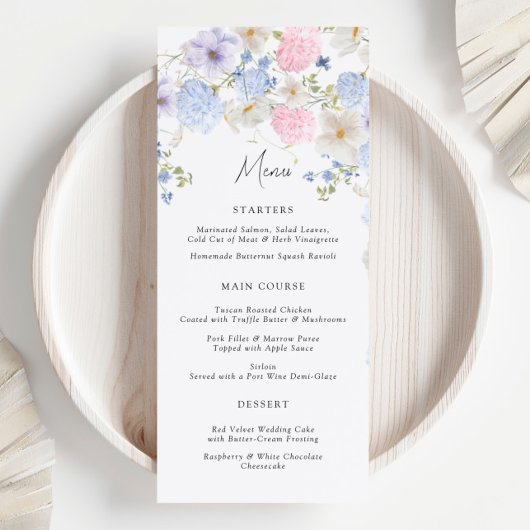 Menu Mariage Fleur sauvage rose et violet printanier