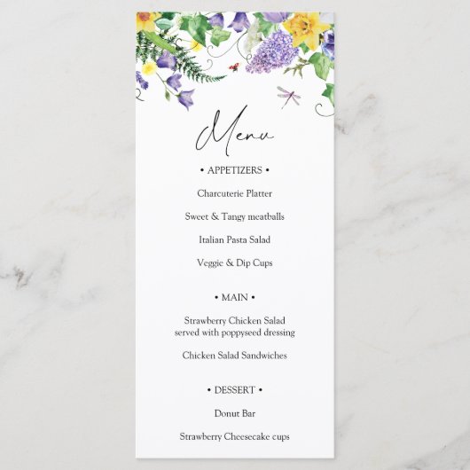 Menu Mariage Fleur sauvage rustique (Devant)