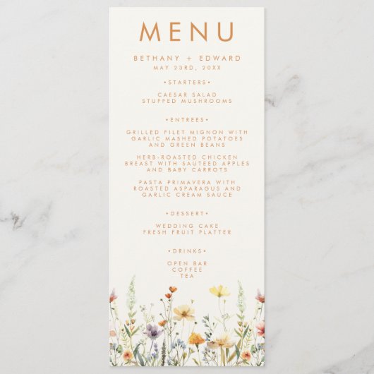 Menu Mariage Fleur sauvage rustique (Devant)