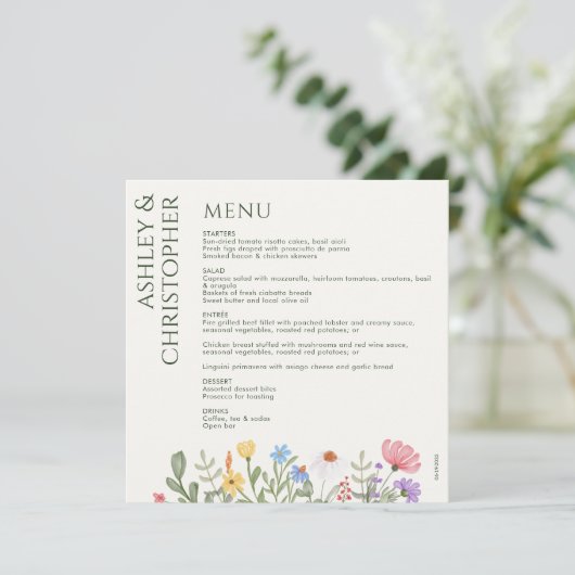 Menu Mariage Fleur sauvage rustique moderne (Debout devant)