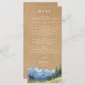 Menu Mariage Fleur sauvage Rustique Watercolor Mountain (Devant / Derrière)