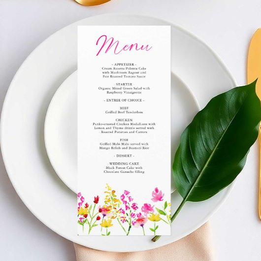 Menu Mariage fleur sauvage Script aquarelle florale
