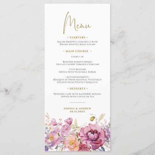 Menu Mariage Fleur sauvage violet (Devant)