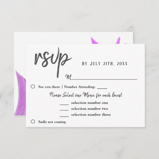 Menu Mariage Fleur Tulip Choix RSVP Purple (Devant / Derrière)