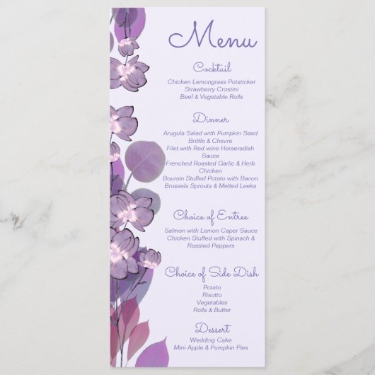 Menu Mariage fleuri mauve pourpre (Devant)