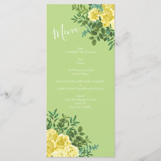 Menu Mariage fleuri Rose jaune pâle vert clair (Devant)