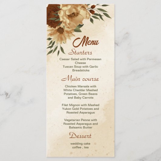 Menu mariage fleuri rustique en terre cuite (Devant)