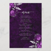 Menu Mariage Fleurie Argent Élégant Prune (Devant)