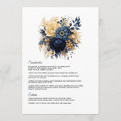 Menu Mariage Fleurie Bleu Marine et Or (Dos)