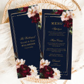 Menu Mariage Fleurie Bleu Nuit Burgundy Blush Sombre