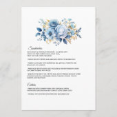 Menu Mariage Fleurie Bleu Poussiéreux et Or (Dos)