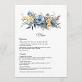 Menu Mariage Fleurie Bleu Poussiéreux et Or (Devant)