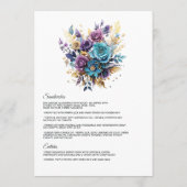 Menu Mariage Fleurie Bleu Vert, Violet et Or (Dos)