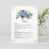 Menu Mariage Fleurie Bleu Vert, Violet et Or (Debout devant)