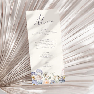 Menu Mariage Fleurie Crème Bleu Poussiéreux