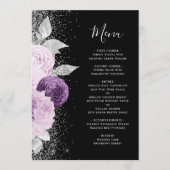 Menu Mariage Fleurie Violet Argent Pailleté Noir (Devant)