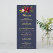 Menu Mariage Fleuris Script Bleu Marine Bourgogne (Debout devant)