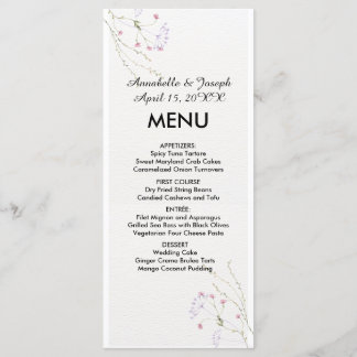 Menu Mariage fleurs aquarelle minimalistes blanches