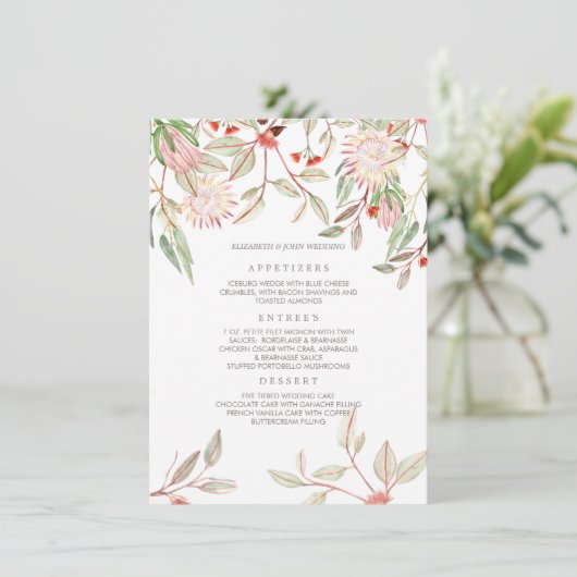 Menu Mariage Fleurs australiennes Rose-Bleu (Debout devant)