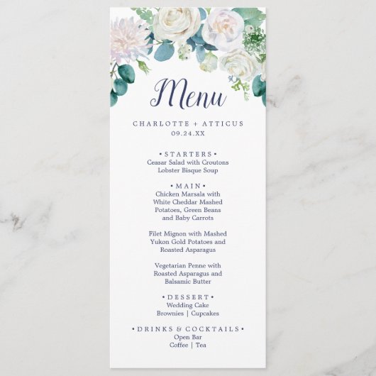 Menu Mariage Fleurs blanches classiques (Devant)