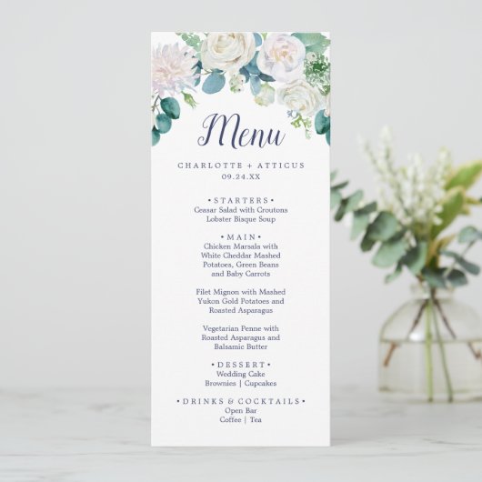 Menu Mariage Fleurs blanches classiques (Debout devant)