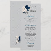 Menu mariage fleurs blanches et bleu marine feuilles ar (Devant / Derrière)