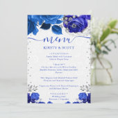 Menu Mariage Fleurs Bleu et Argent Aquarelle (Debout devant)