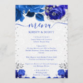 Menu Mariage Fleurs Bleu et Argent Aquarelle (Devant)